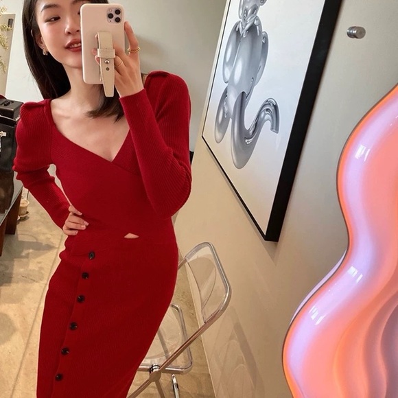 Ada Miss Cherry red knit dress with buttoned details - Picture 1 of 7